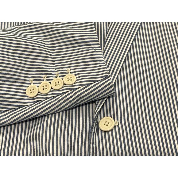 $698 Polo Ralph Lauren Blue Cotton Seersucker Suit 42R 35W NEW WITH TAGS Modern - Picture 2 of 11